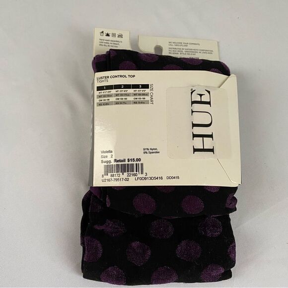 HUE Womens Luster Control Top Tights Violetta Black Purple Dots Size 2 - Picture 3 of 3